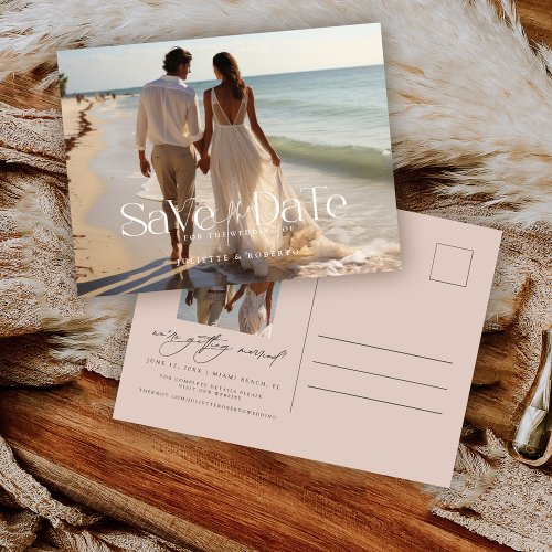 Modern Topography Full Photo Wedding Save The Date Postcard