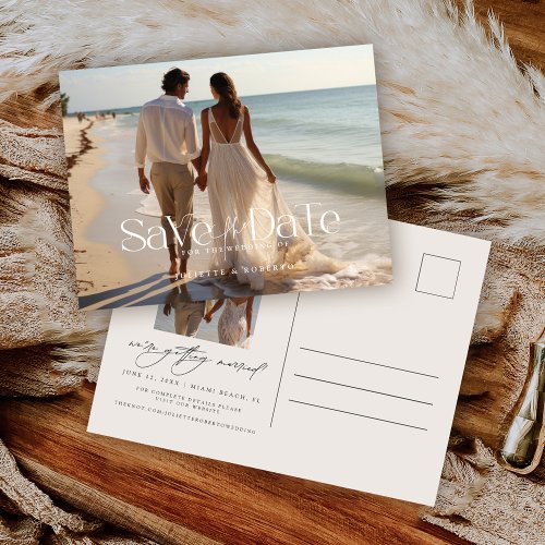 Modern Topography Full Photo Wedding Save The Date Postcard