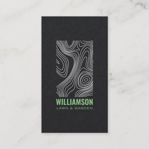 Modern Topography Landscaping Lawn Care Black Business Card