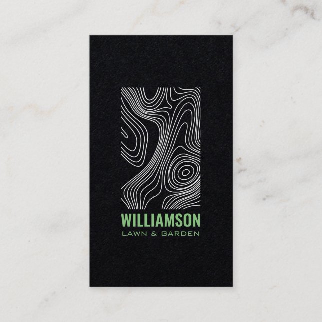 Modern Topography Landscaping Lawn Care Black Business Card (Front)