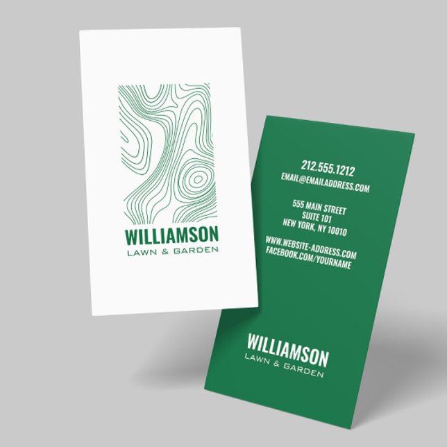 Modern Topography Landscaping Lawn Care Green Business Card (Creator Uploaded)