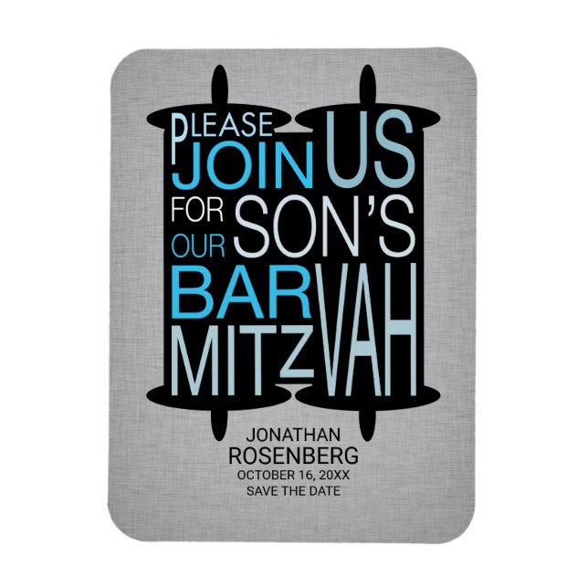 Modern Torah Gray Bar Mitzvah Save the Date Magnet (Vertical)