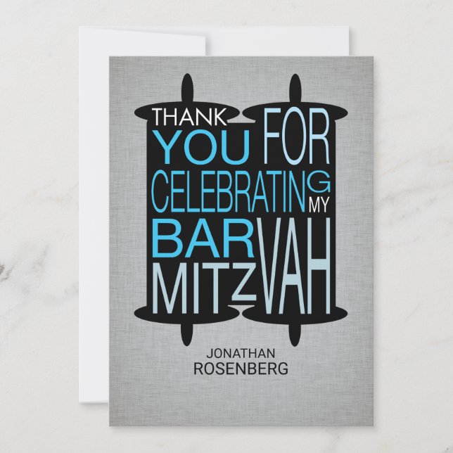Modern Torah Thank You Gray and Blue Card (Front)