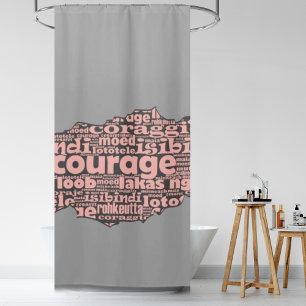 Modern Torn Grey & Pink Courage Typography Shower Curtain