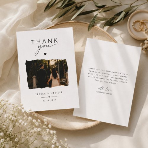 Modern Torn Photo Wedding Thank You Card