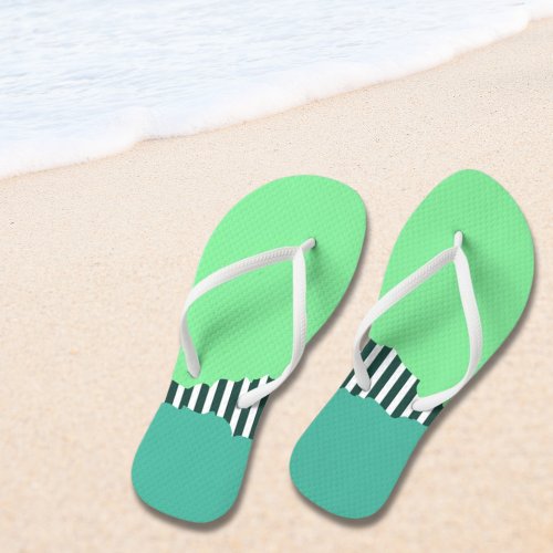 Modern Torn Stripes Green Layered Flip Flops