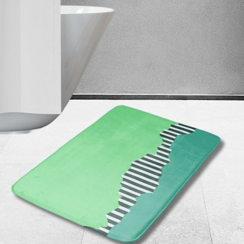Modern Torn Stripes Turquoise Green Layered  Bath Mat