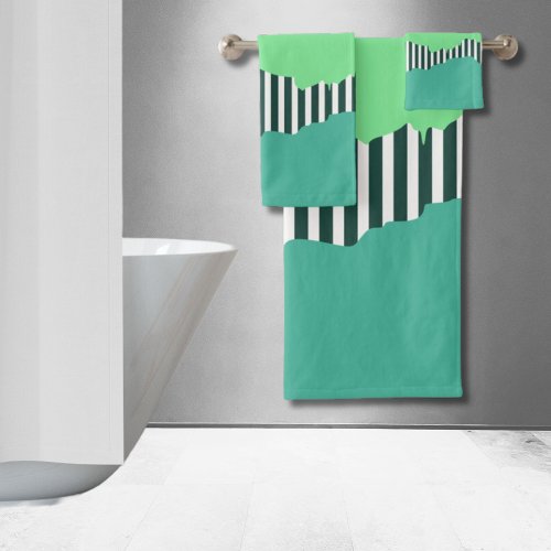 Modern Torn Stripes Turquoise Green Layered  Bath Towel Set