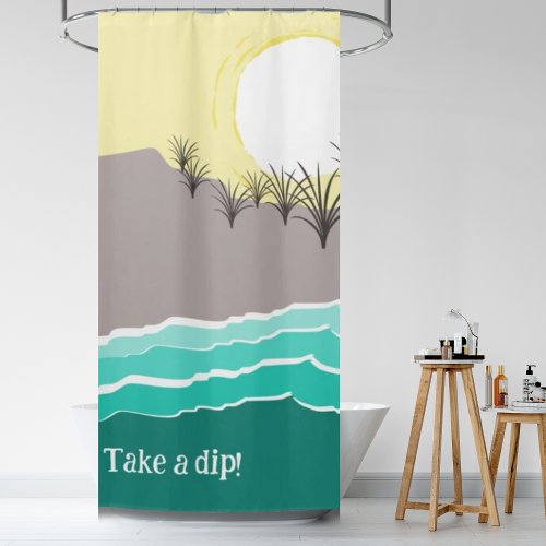 Modern Torn Sunset Beach Shell _ Take A Dip Shower Curtain