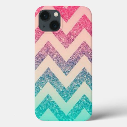 Modern Torquoise Ombre Chevron Pattern iPhone 13 Case
