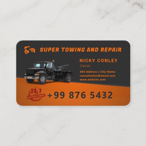 Modern Towing Service  Orange Business Card