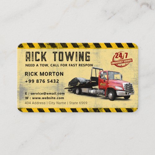 Modern Towing Service  Yellow Business Card