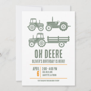 Modern Tractor Kid Birthday Party Invitation
