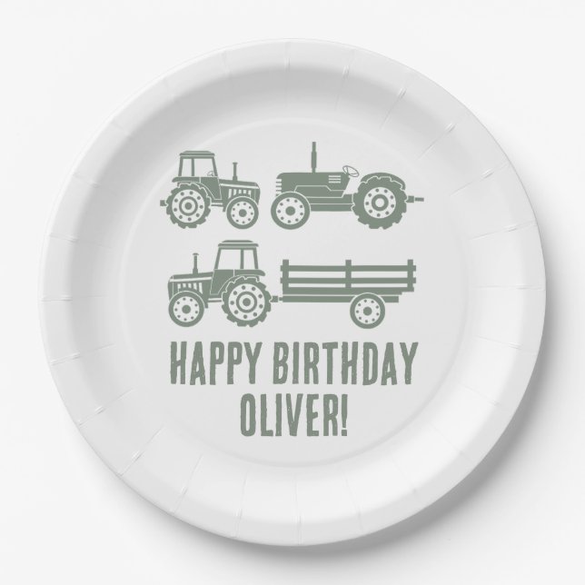 Modern Tractor Kid Birthday Party  Paper Plates (Front)