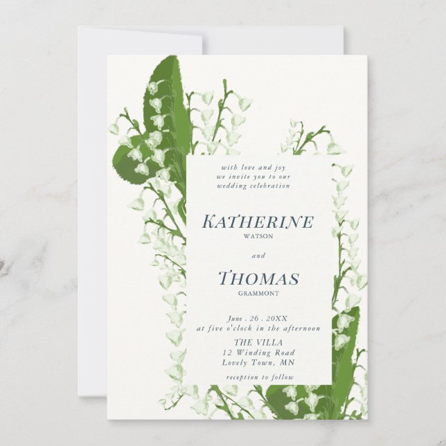 Modern Tradition Floral Frame Lily Valley Wedding Invitation (Front)