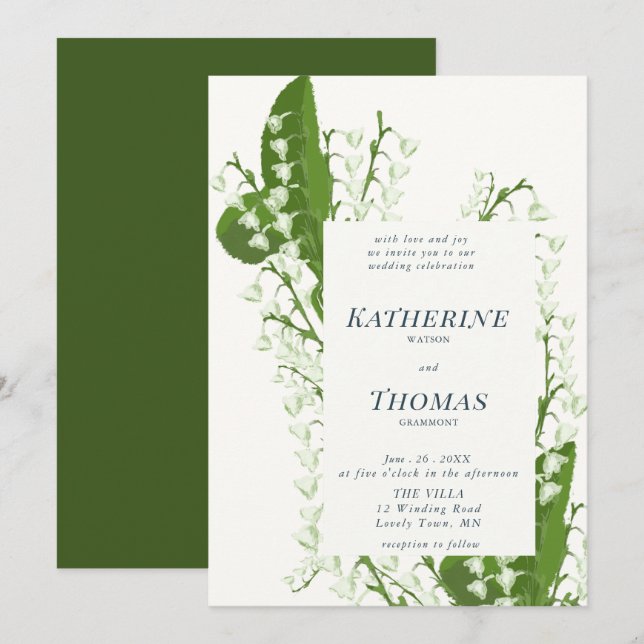 Modern Tradition Floral Frame Lily Valley Wedding Invitation (Front/Back)