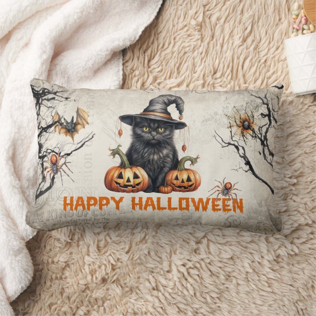 Modern traditional classic Halloween black cat Lumbar Pillow (Blanket)