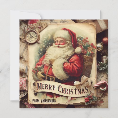 Modern traditional classic illustration Santa Holiday Card