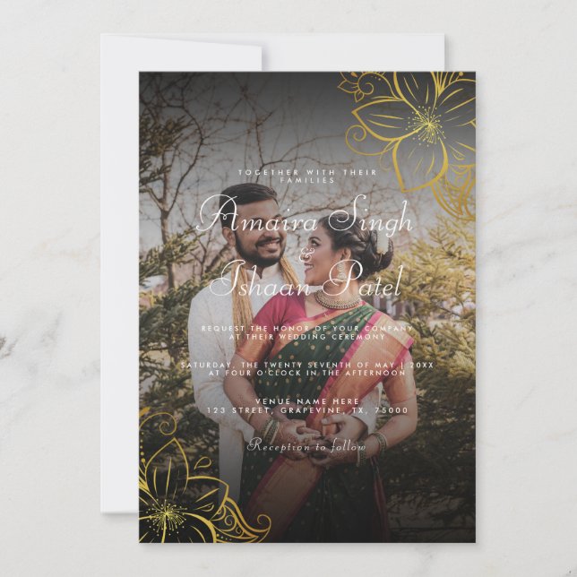Modern & Traditional Gold Mehndi Indian Wedding Invitation (Front)