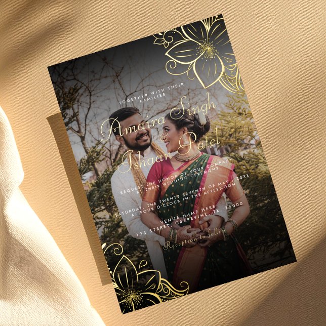 Modern Traditional Gold Mehndi Indian Wedding Real Foil Invitation (Creator Uploaded)