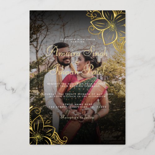 Modern Traditional Gold Mehndi Indian Wedding Real Foil Invitation