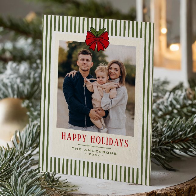 Modern Traditional Happy Holidays Name & Photo Holiday Card (Creator Uploaded)
