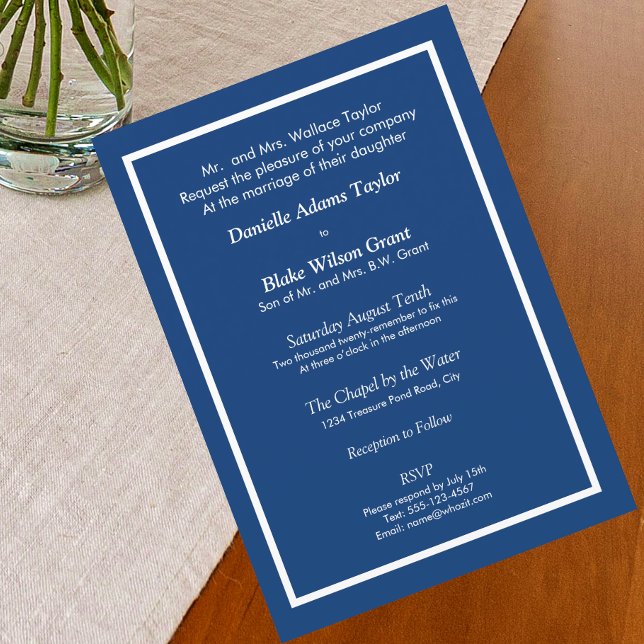 Modern Traditional Navy & White Photo Wedding Invitation (Creator Uploaded)