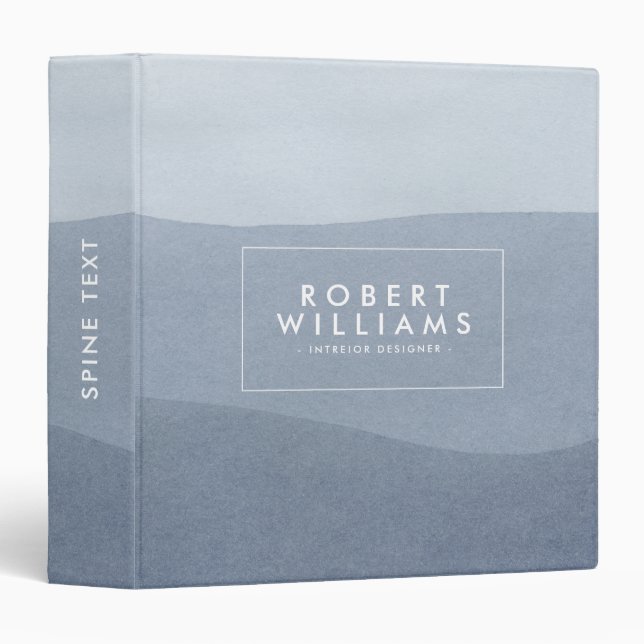 Modern Tranquil Blue-Gray Abstract Landscape 3 Ring Binder (Front/Spine)