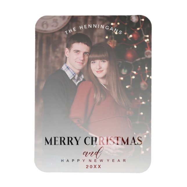 Modern Transparency Effect Family Photo Christmas Magnet (Vertical)
