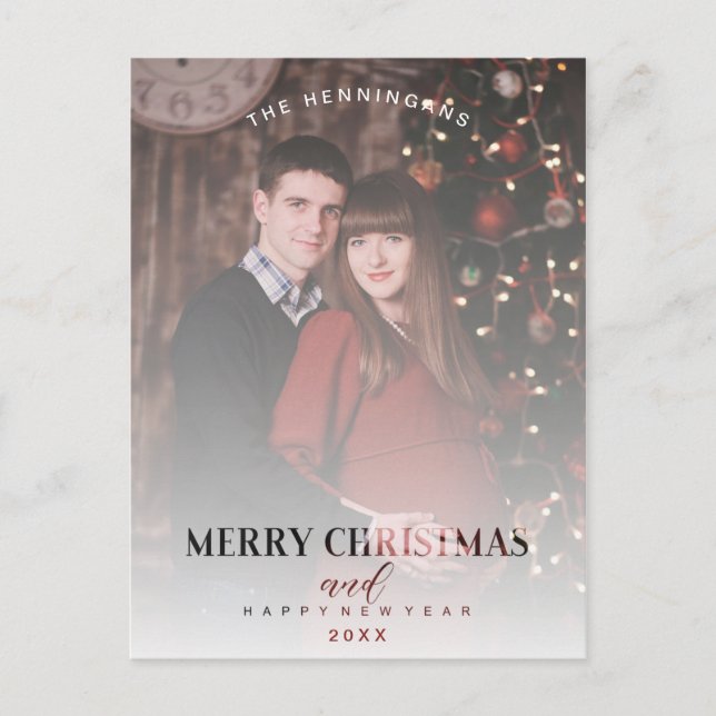 Modern Transparency Effect Family Photo Christmas Postcard (Front)