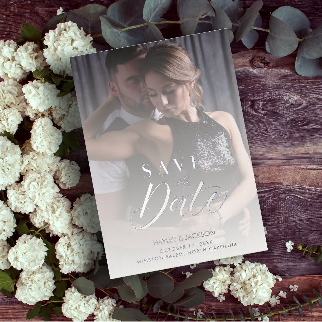 Modern Transparency Wedding Custom Photo Script Foil Invitation (Creator Uploaded)