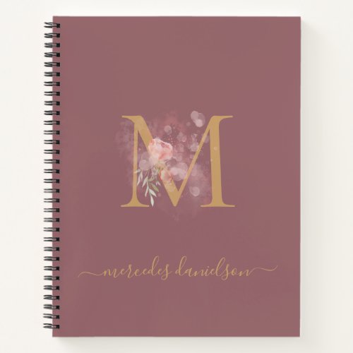 Modern Transparent Blush Floral Gold Monogrammed Notebook