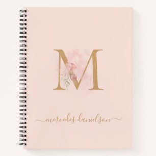 Modern Transparent Blush Pink Floral Monogrammed Notebook
