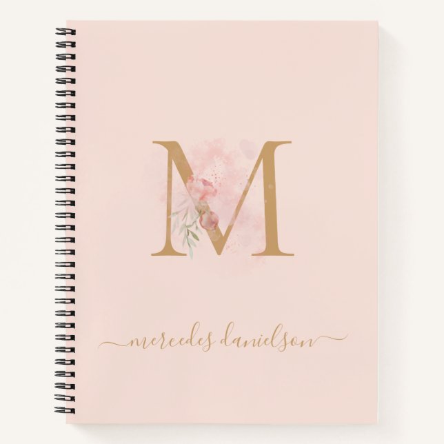 Modern Transparent Blush Pink Floral Monogrammed   Notebook (Front)
