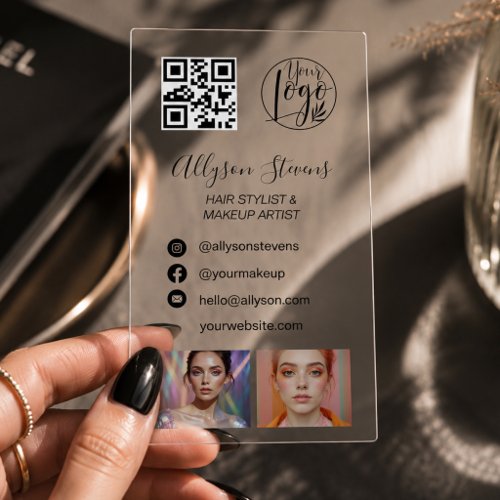 Modern Transparent Hair Makeup Beauty Qr Photos Clear Business Cards