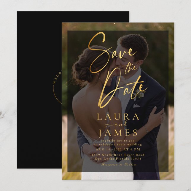 Modern transparent Overlay photo save the date  In Invitation (Front/Back)