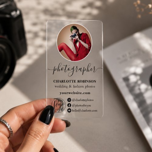Modern Transparent Photographer Social Media Clear Business Cards