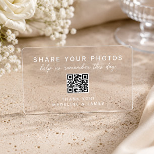 Modern Transparent Photos Table Wedding QR Code Clear Business Cards