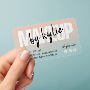 Modern Transparent Pink Gradient Makeup Artist Clear Business Cards