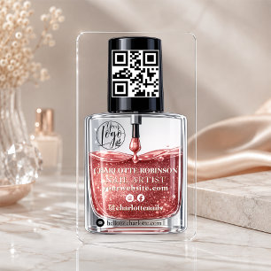 Modern Transparent Rose Gold Nail Polish QR Social Clear Business Cards