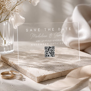 Modern Transparent Save the date Wedding QR Code Clear Business Cards
