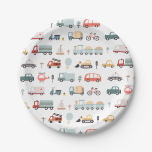 Modern Transportation Birthday Party Paper Plates