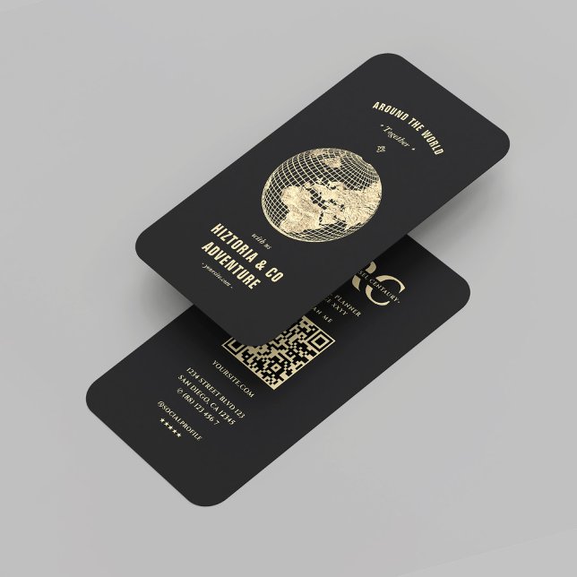 Modern Travel Agency Black Gold Globe Traveler Business Card (Modern Travel Agency Black Gold Globe Traveler Business Card
)