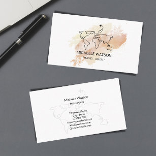 Modern Travel Agent World Map Airplane Vacation Business Card