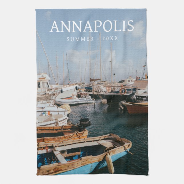 Modern Travel Destination Photo Keepsake Kitchen Towel (Vertical)