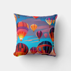 Modern Travel Hot Air Balloon Sky Festival Throw Pillow