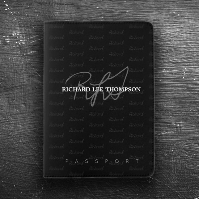 modern travel monogrammed black passport holder (Creator Uploaded)