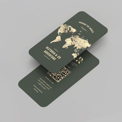 Modern Travel Planner Adventure Dark Green Gold  Business Card