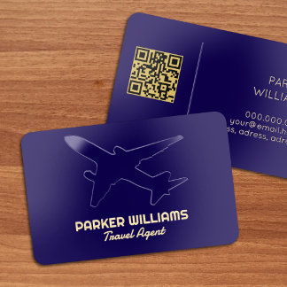 Modern travel QR code midnight blue Foil Spot Gloss Business Cards