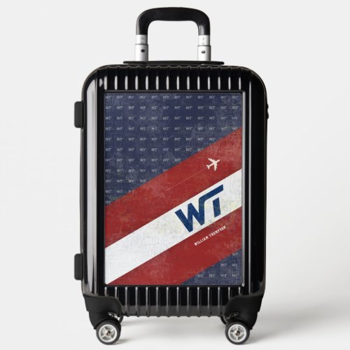 Modern Traveler name red blue Monogrammed Luggage